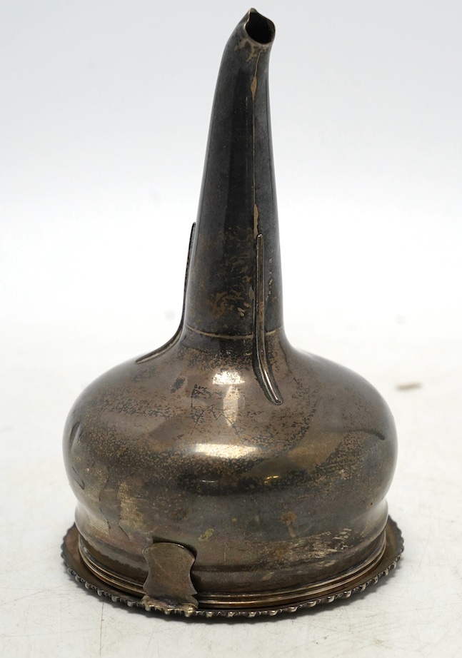 A George IV silver wine funnel, maker's mark rubbed, London, 1823, 13.2cm, 4.7oz. Condition - fair